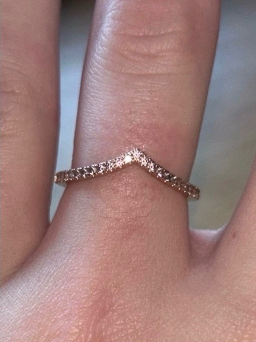 PANDORA Delicate V-Shape Pave Band Ring in Rose Gold